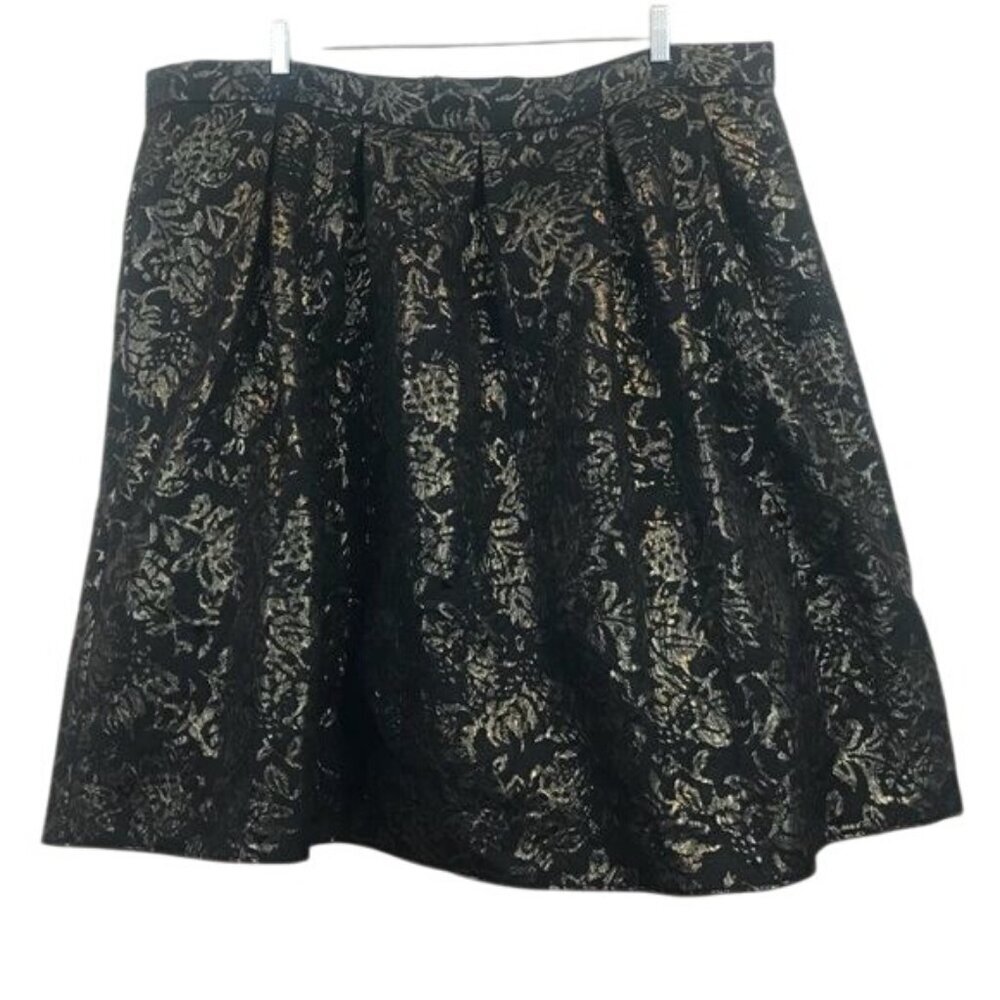 Marina Black & Gold Floral Metallic Skirt 3X A-Line Design Made In USA